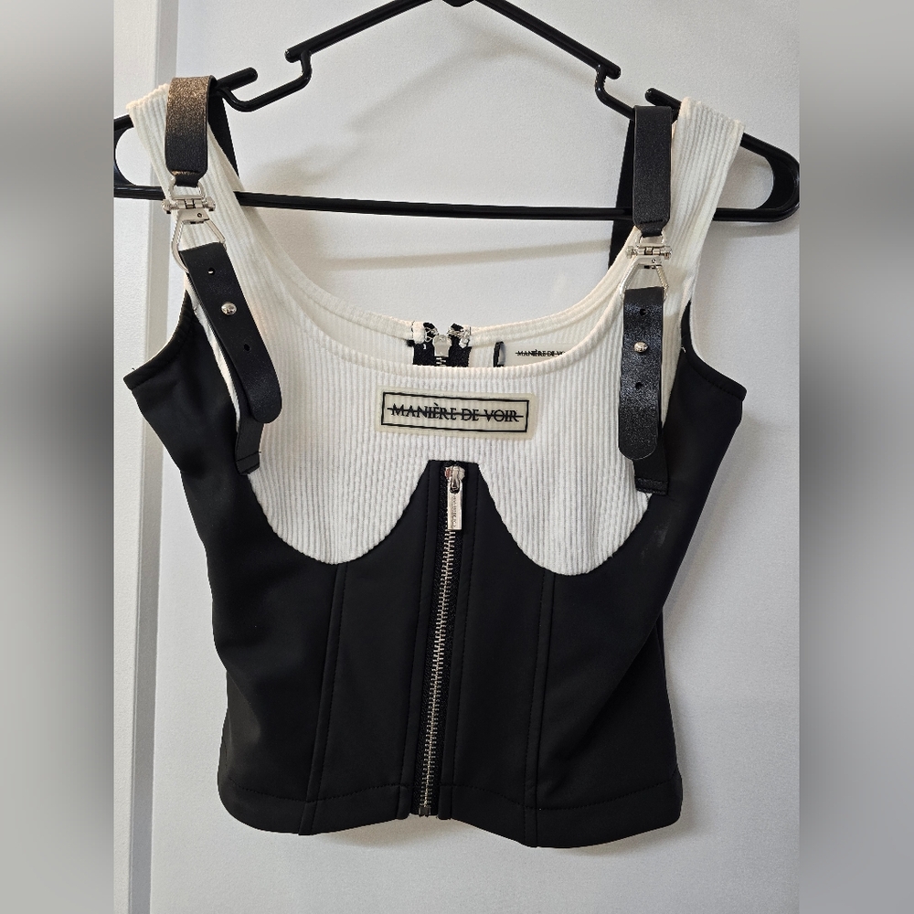 NWT Maniere De Voir Zip Half Top Faux Leather